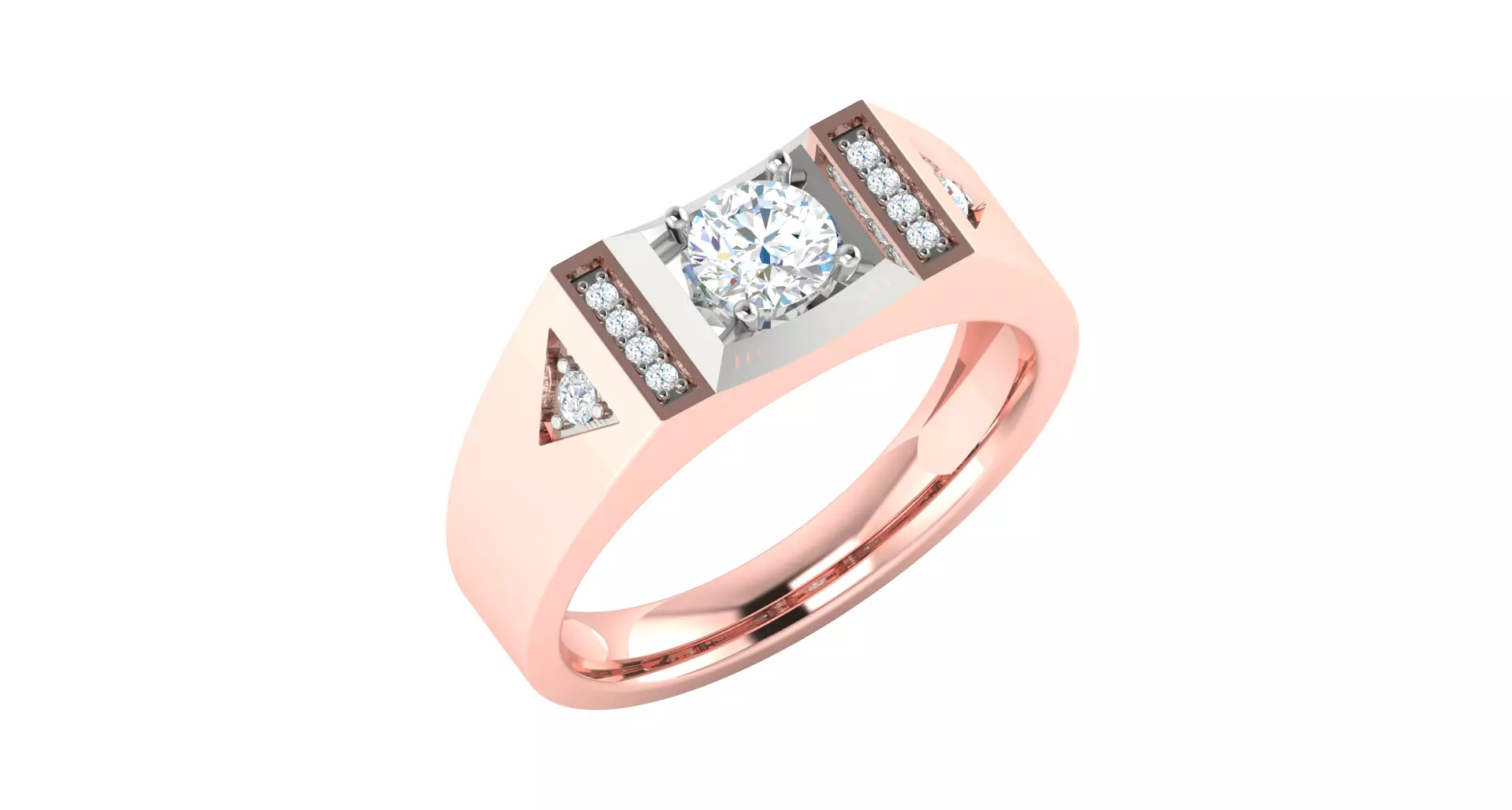 Men s Contemporary Rose Gold Diamond Ring 3D print model_0