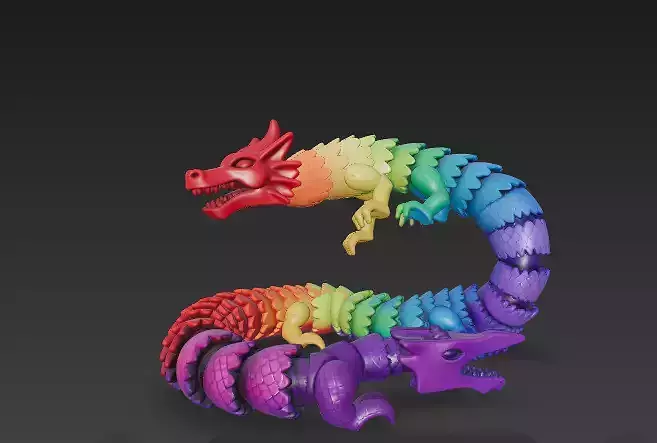 Rainbow Flexi Dragon in Motion - Display of Color Low-poly 3D model