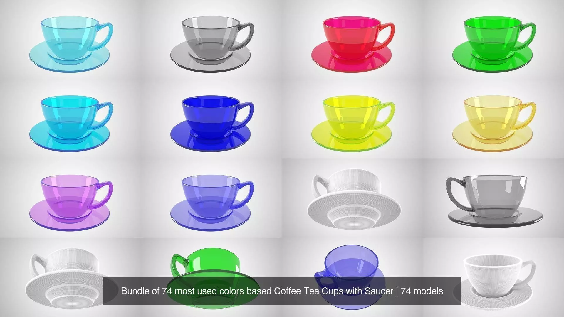 Bundle of 74 most used colors based Coffee Tea Cups with Saucer 3D Model Collection_27
