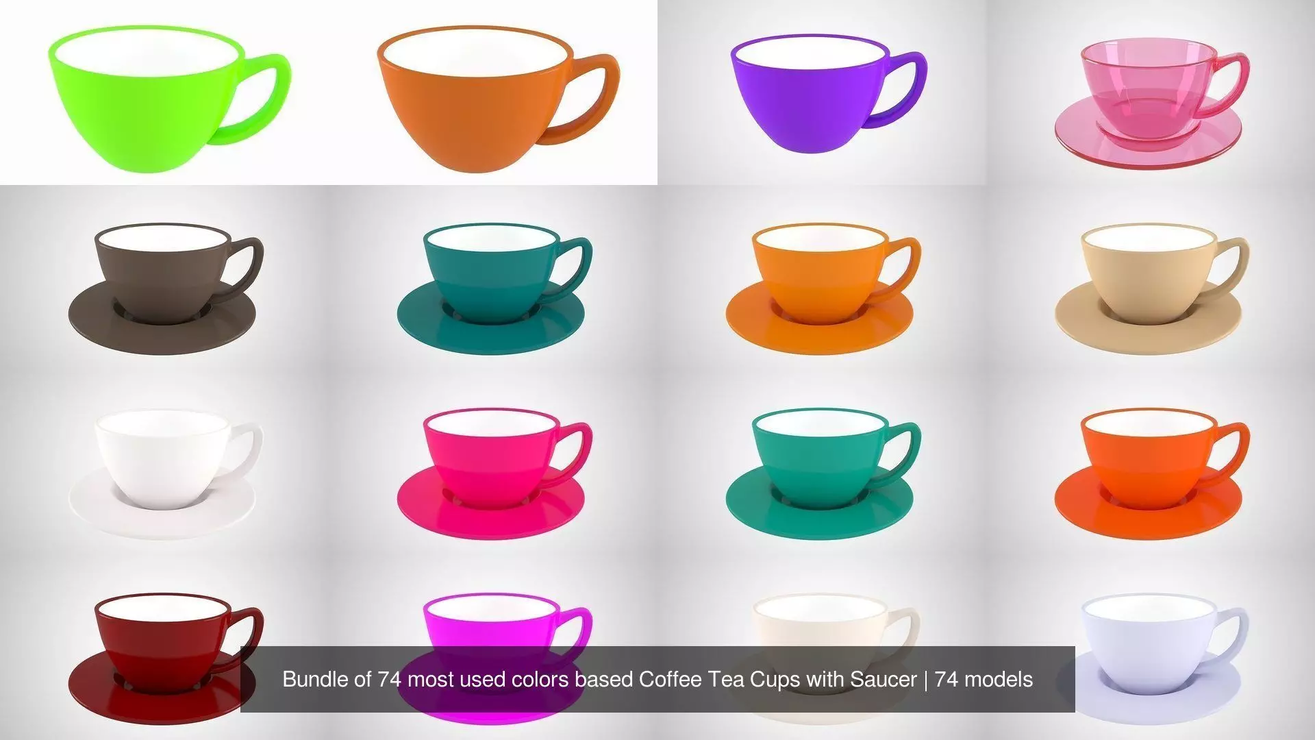 Bundle of 74 most used colors based Coffee Tea Cups with Saucer 3D Model Collection_12