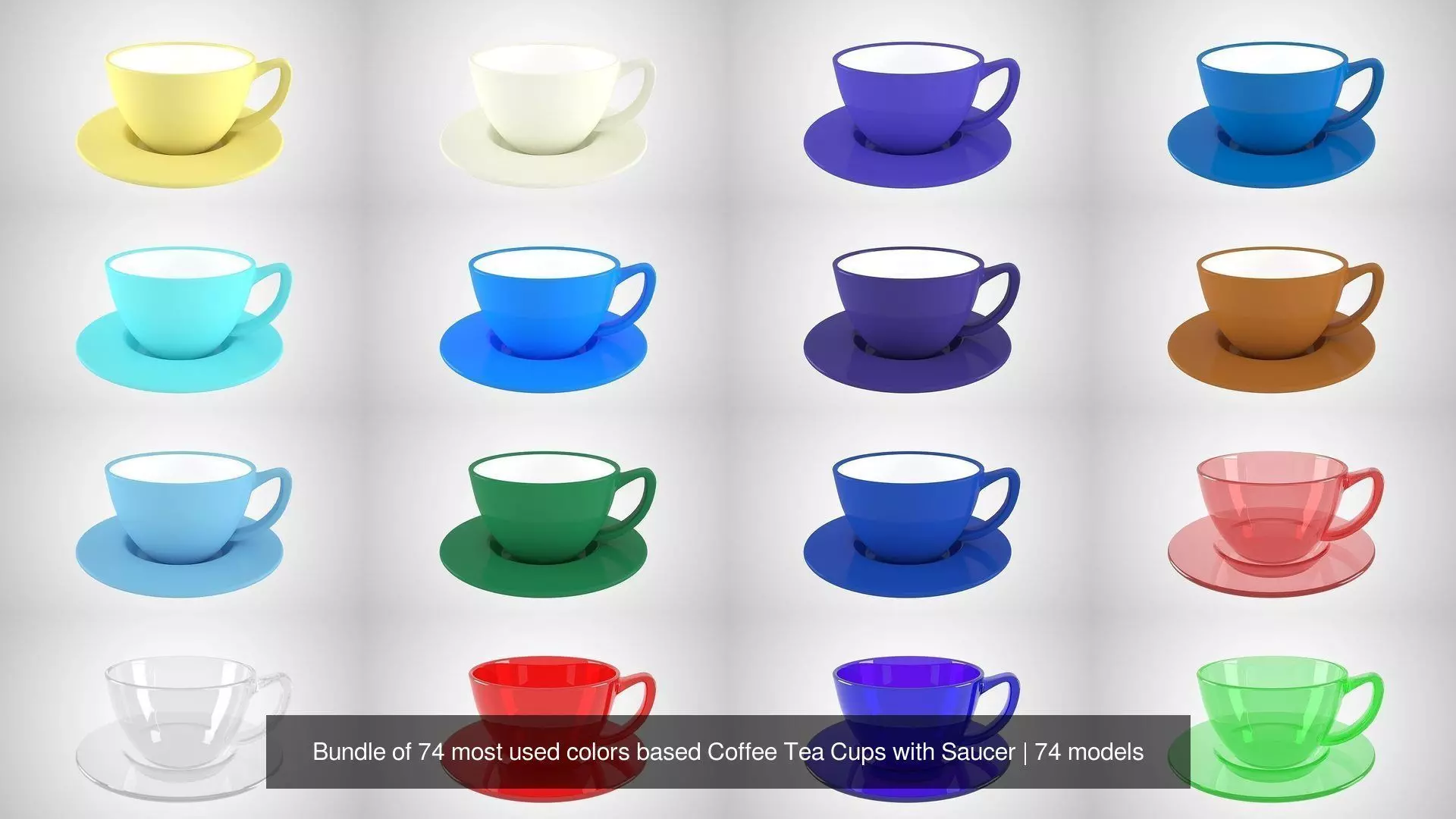 Bundle of 74 most used colors based Coffee Tea Cups with Saucer 3D Model Collection_18