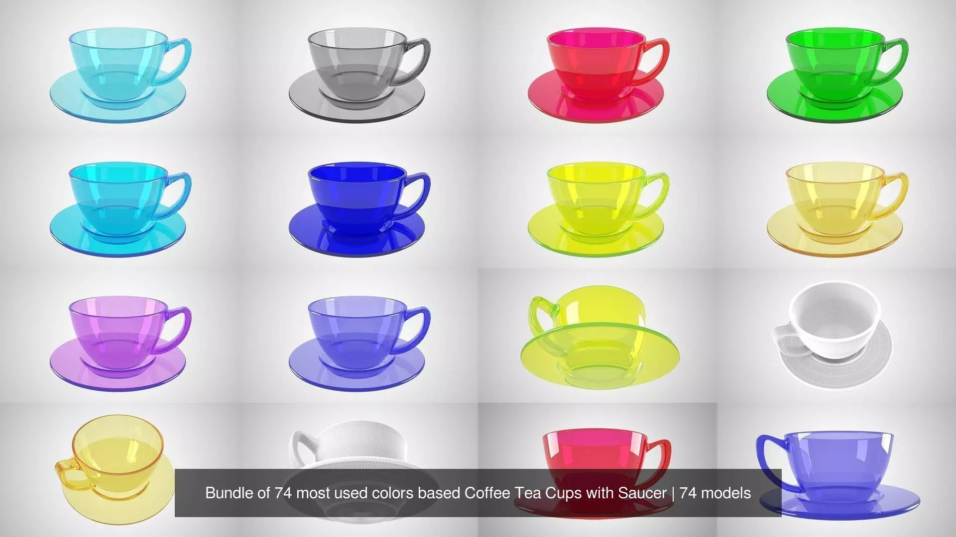 Bundle of 74 most used colors based Coffee Tea Cups with Saucer 3D Model Collection_25