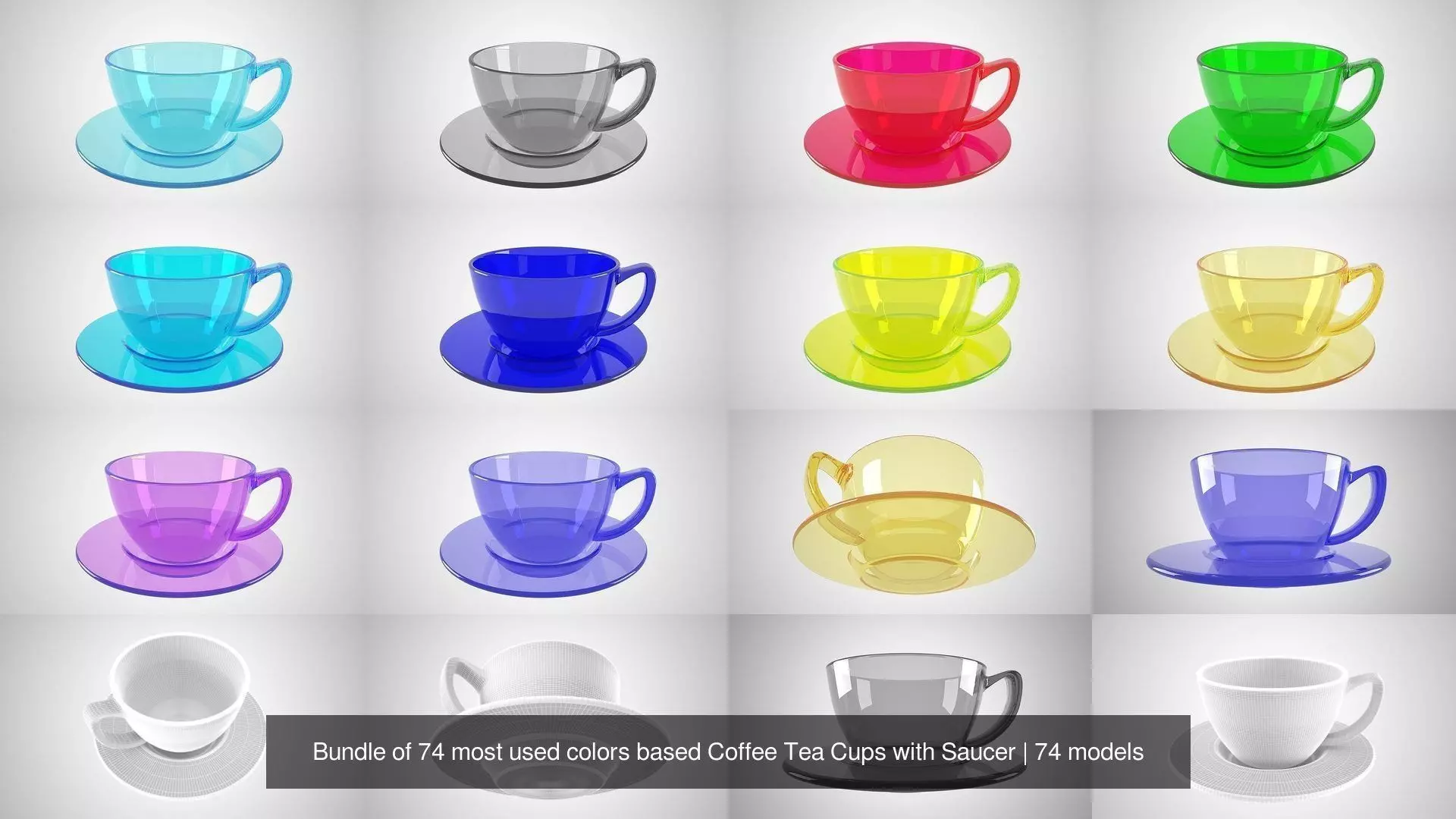 Bundle of 74 most used colors based Coffee Tea Cups with Saucer 3D Model Collection_29