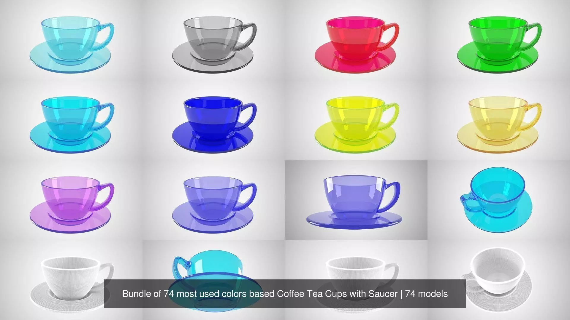 Bundle of 74 most used colors based Coffee Tea Cups with Saucer 3D Model Collection_24