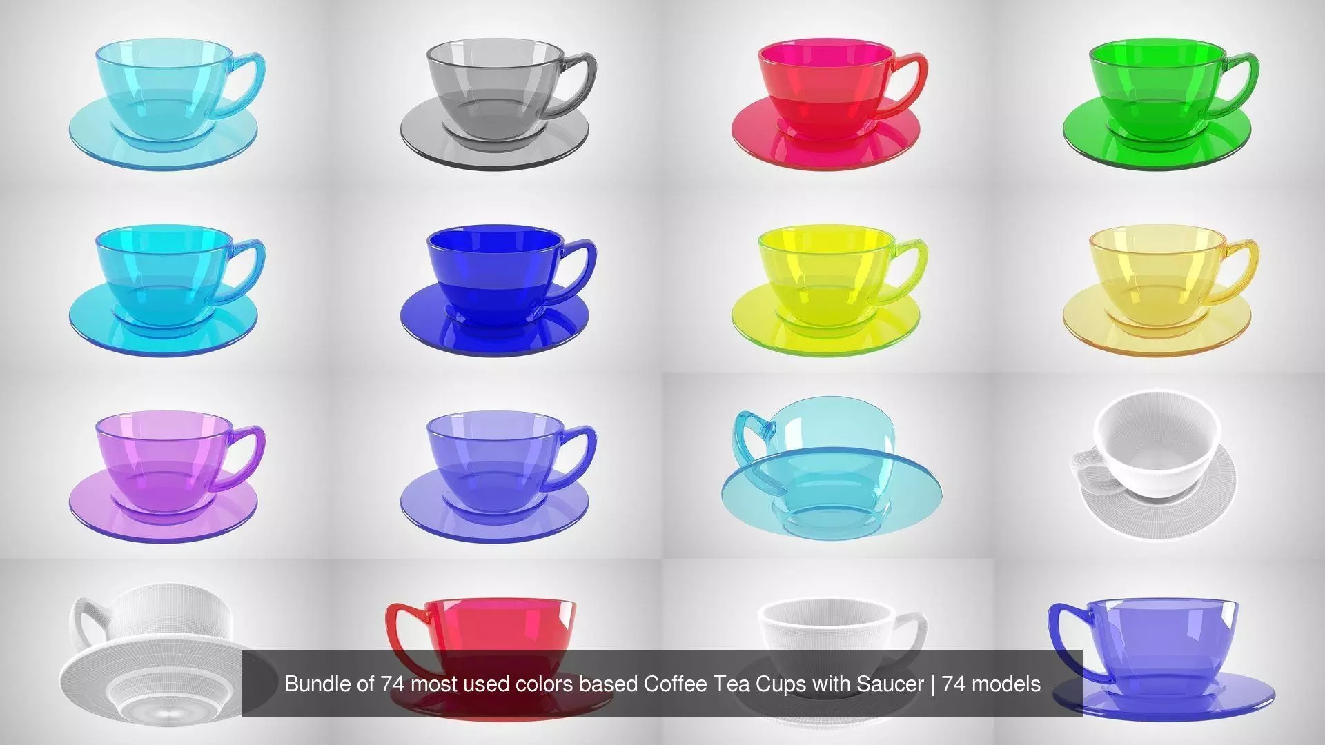 Bundle of 74 most used colors based Coffee Tea Cups with Saucer 3D Model Collection_28