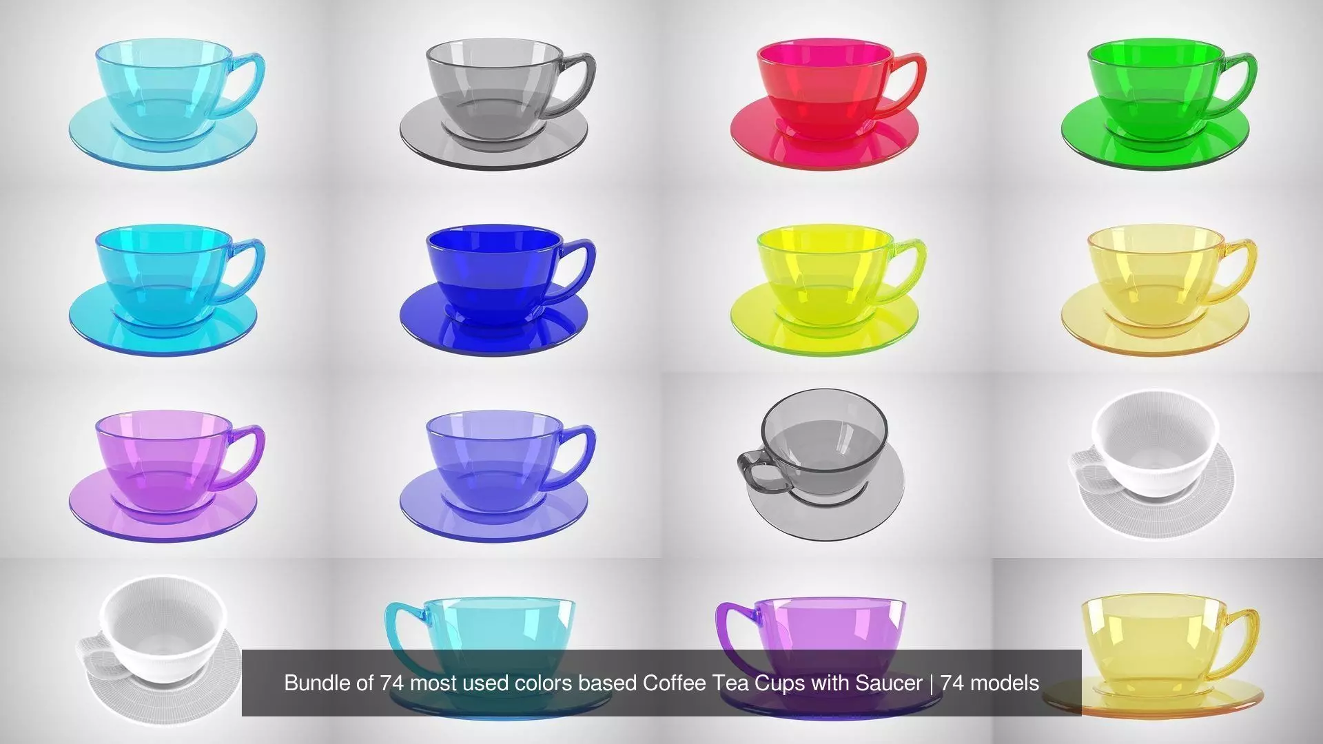 Bundle of 74 most used colors based Coffee Tea Cups with Saucer 3D Model Collection_26