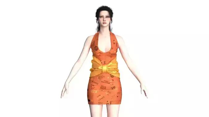 Girls Short Party Dress 3D model
