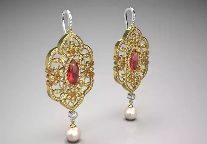 Lotus Mandala Hoop Earrings with Ruby and Diamonds Model pe0044
