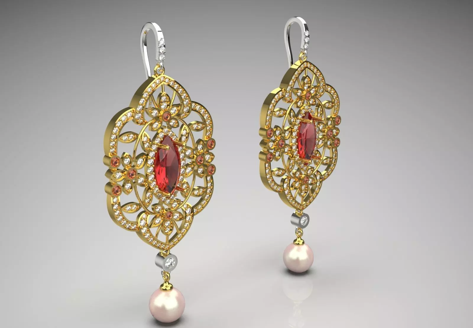 Lotus Mandala Hoop Earrings with Ruby and Diamonds Model pe0044 3D print model