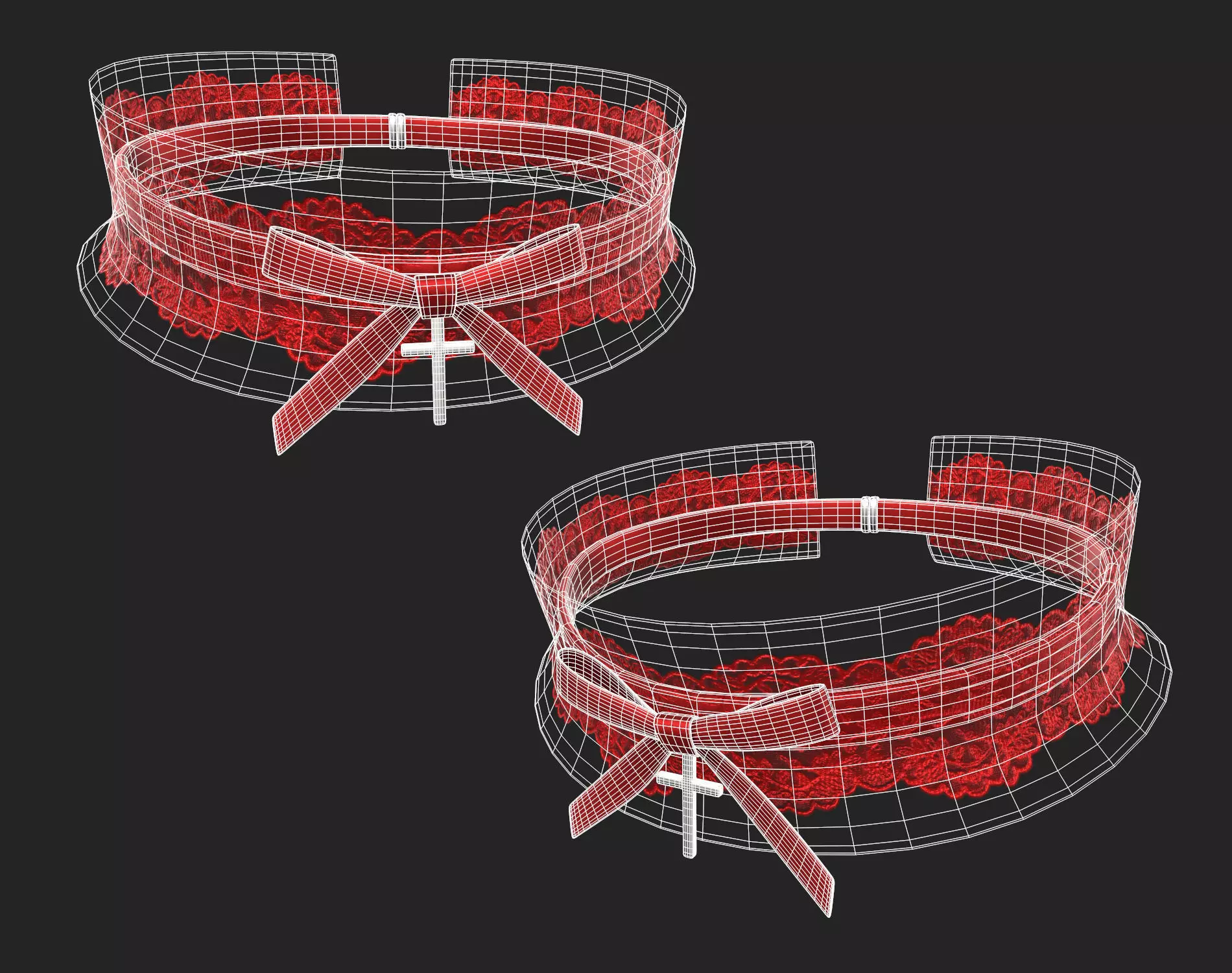 Lace Choker Pack 3 in 1 - Game Ready PBR 4K Low-poly 3D model_17