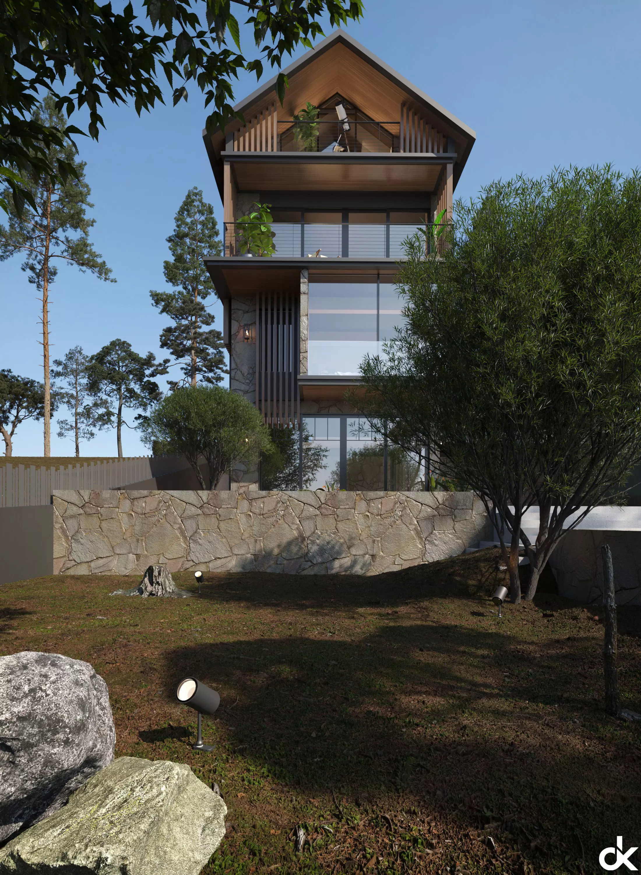 Modern Villa Exterior Scene 3D model_7