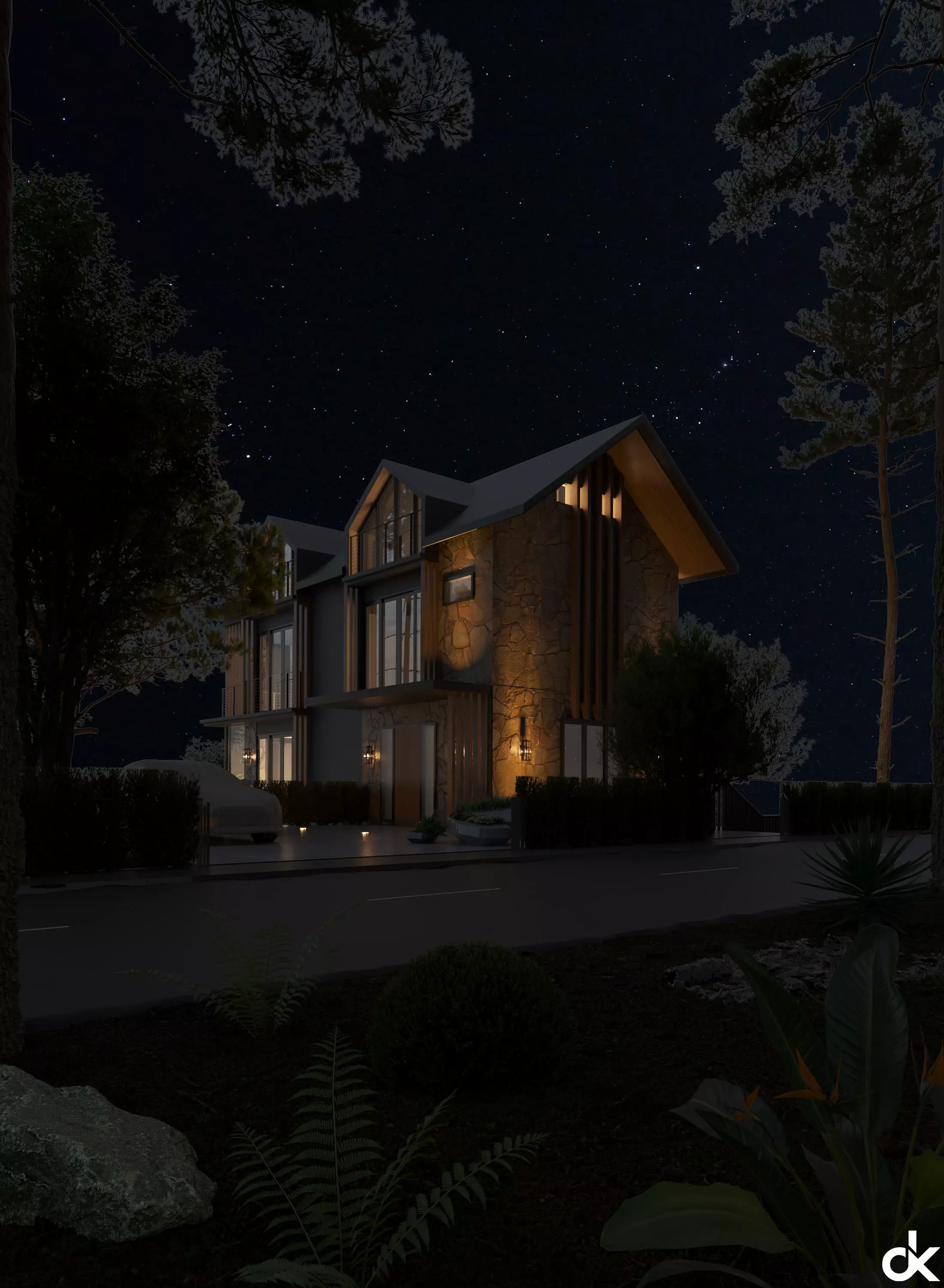 Modern Villa Exterior Scene 3D model_3