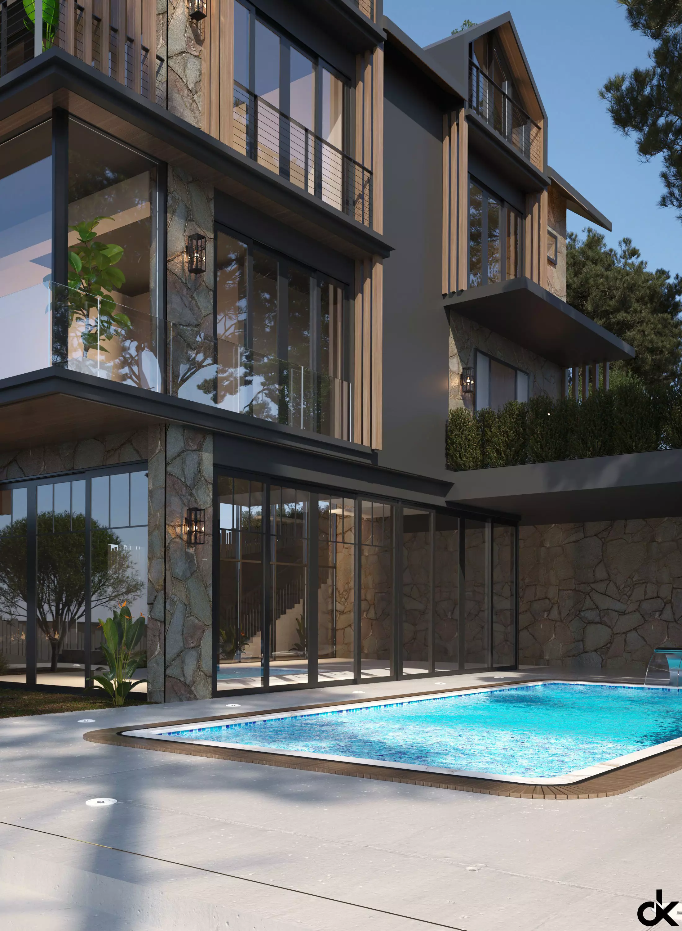 Modern Villa Exterior Scene 3D model_8