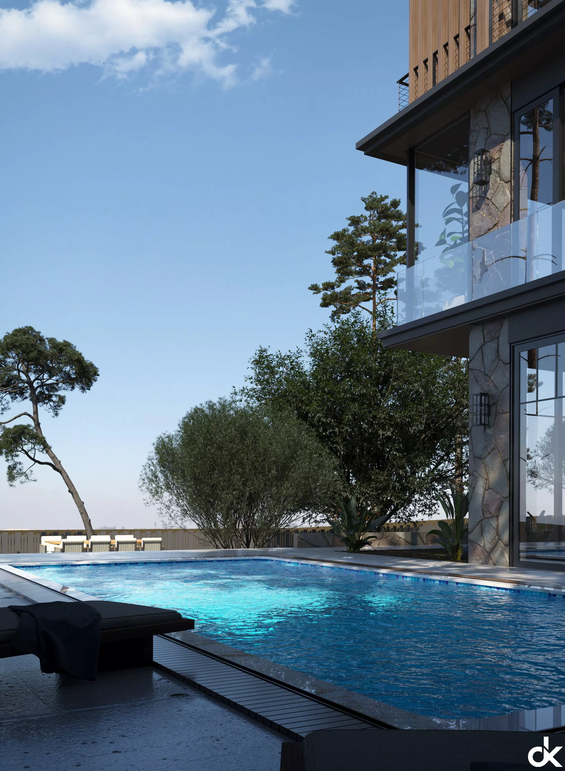 Modern Villa Exterior Scene 3D model_2