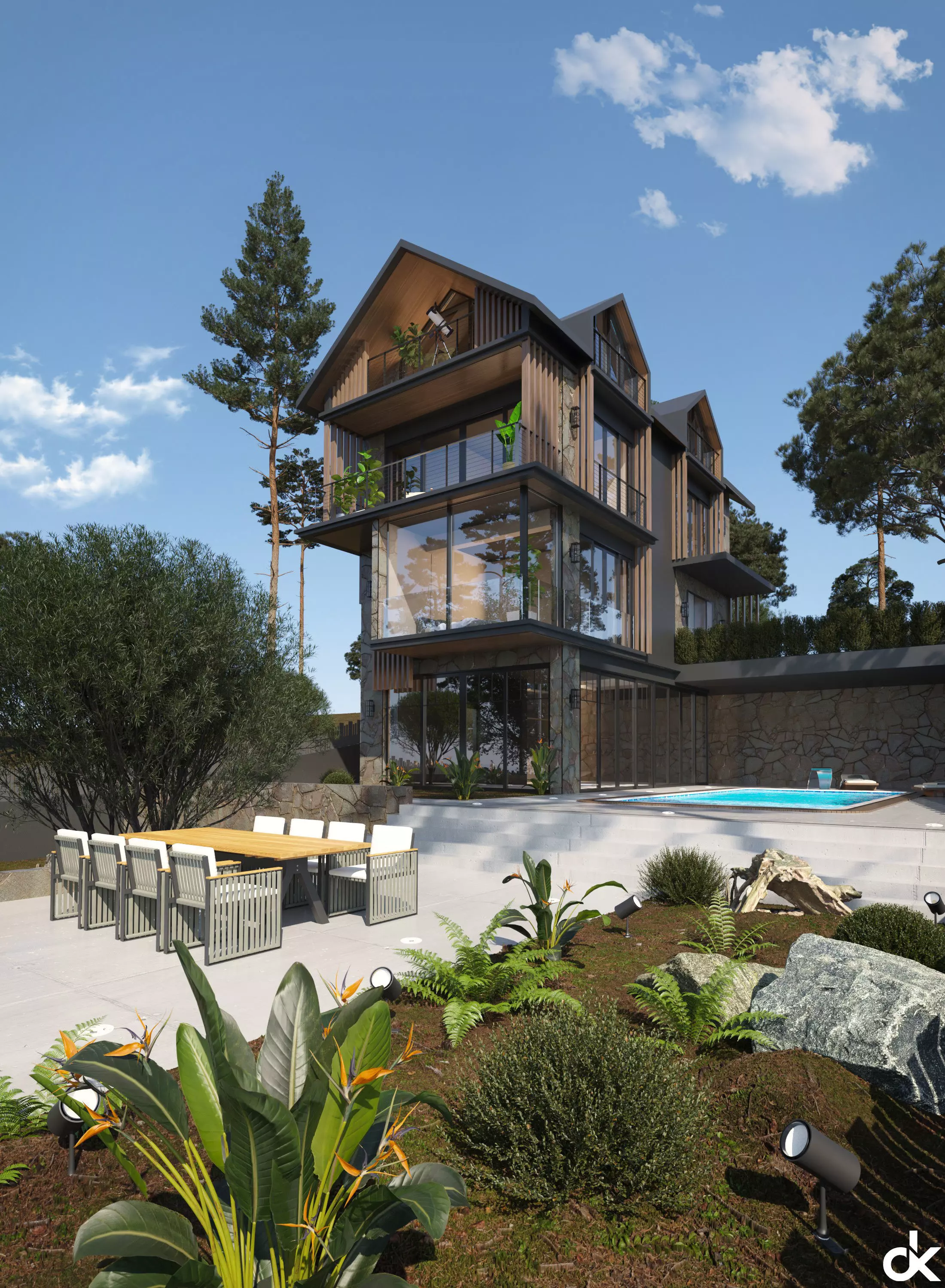 Modern Villa Exterior Scene 3D model_1