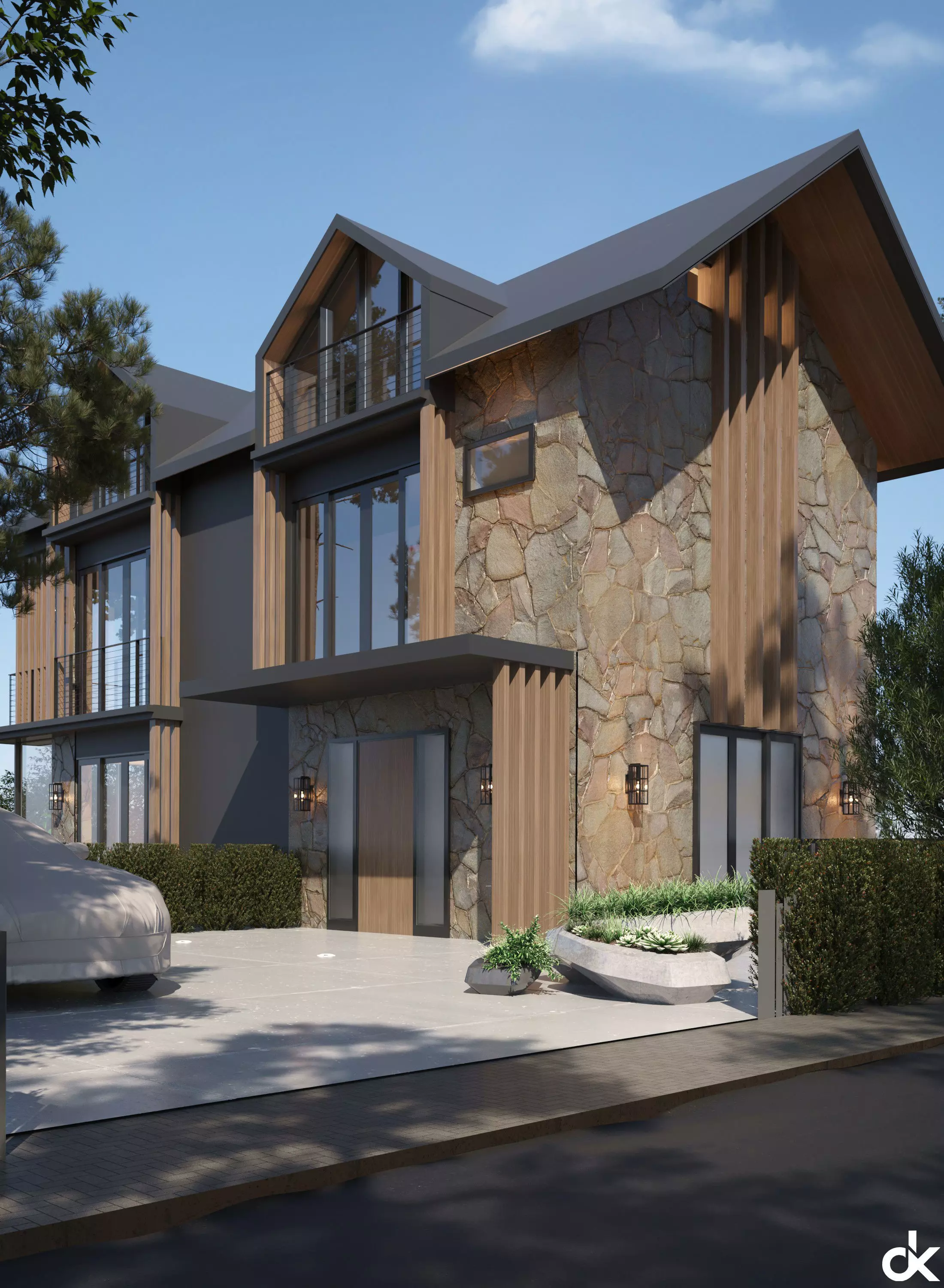 Modern Villa Exterior Scene 3D model_9