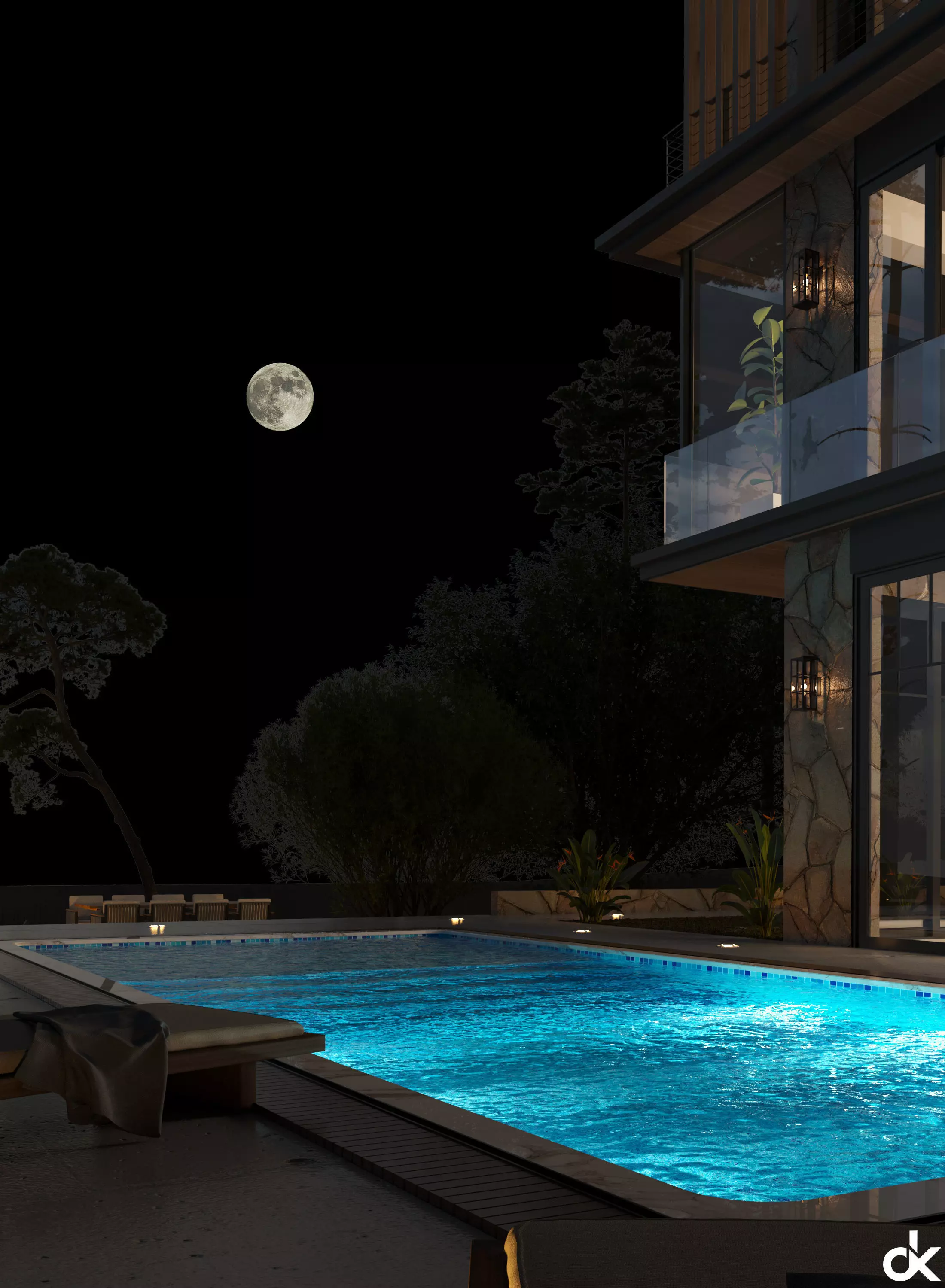 Modern Villa Exterior Scene 3D model_5