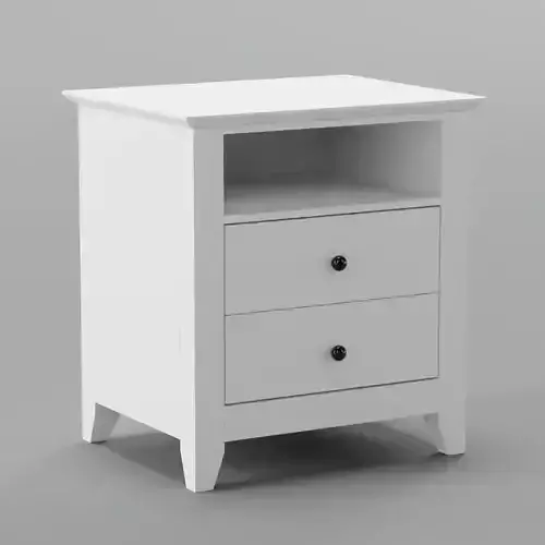 Modern White Nightstand 2 Drawers  Open Shelf 
