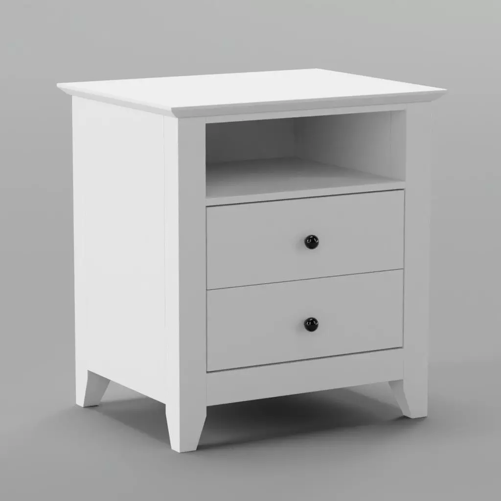 Modern White Nightstand 2 Drawers Open Shelf Free low-poly 3D model