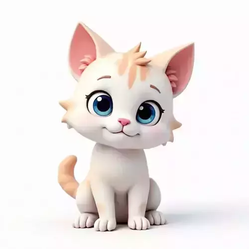 Cute Cartoon Cat - Adorable Kitten 3D Model Low-poly 3D model