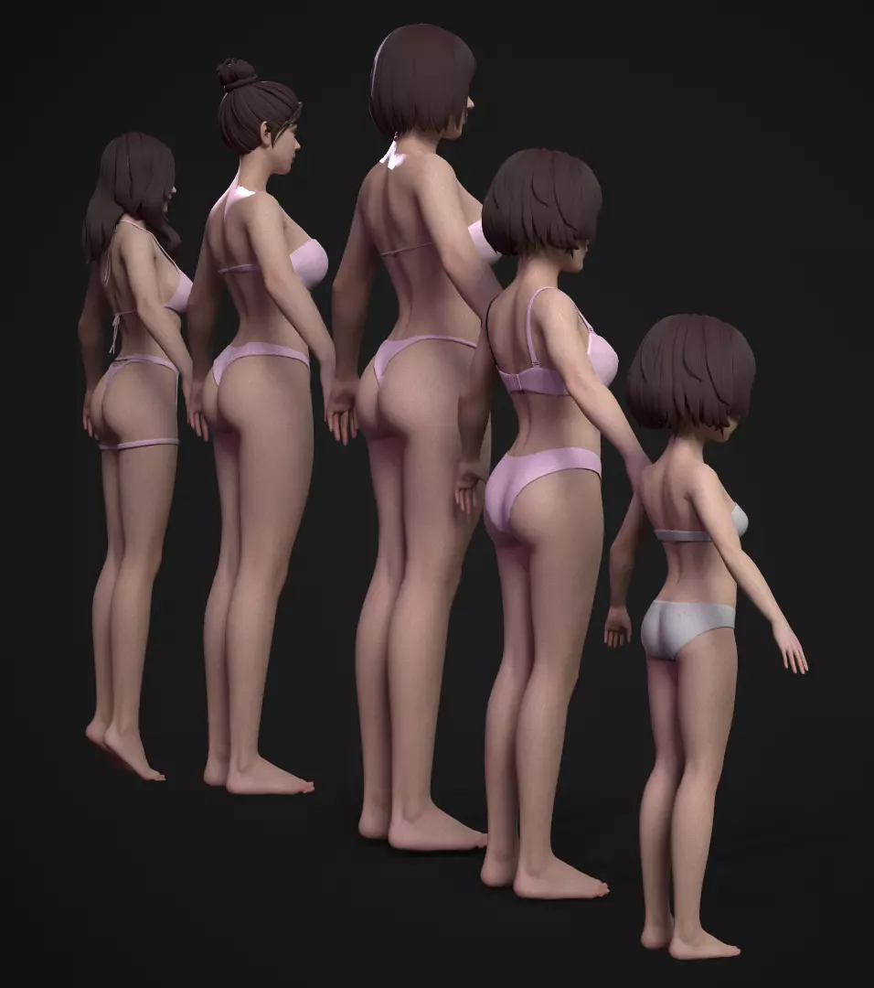 5 Fine-Looking Beautiful Female basemesh Low-poly 3D model_9