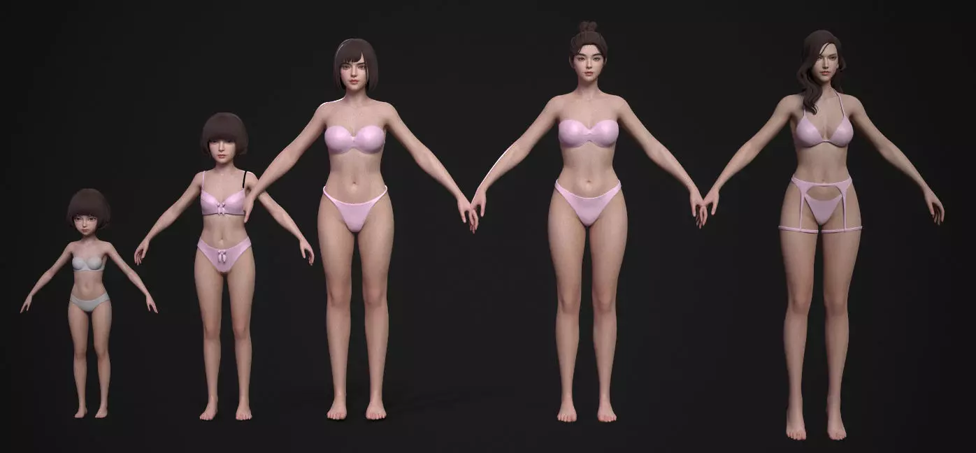 5 Fine-Looking Beautiful Female basemesh Low-poly 3D model_17