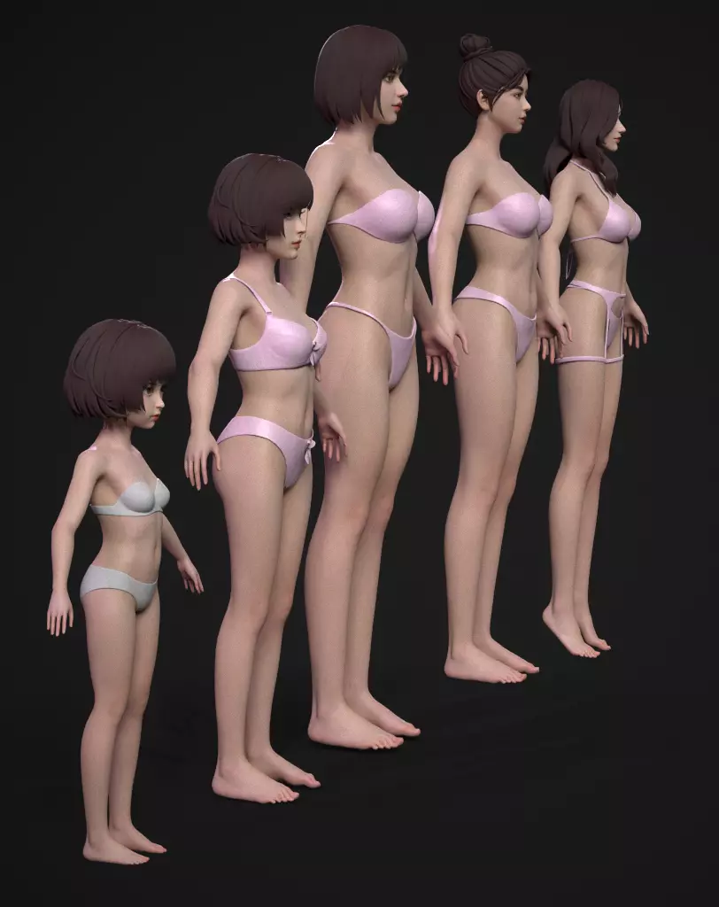 5 Fine-Looking Beautiful Female basemesh Low-poly 3D model_10