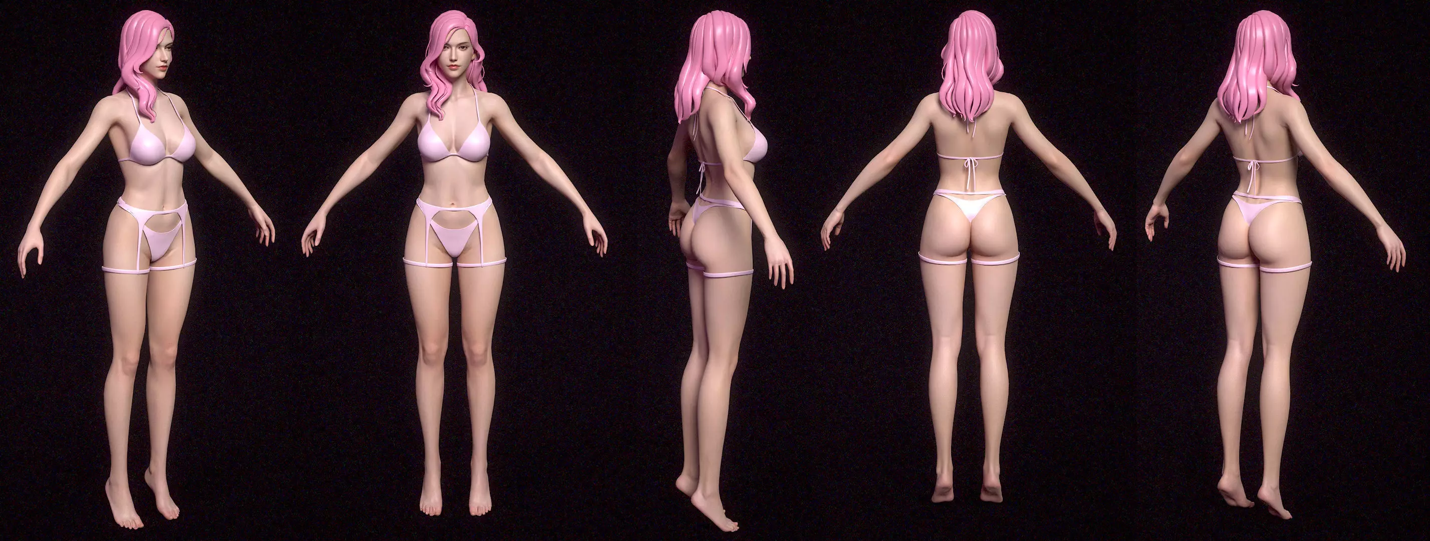 5 Fine-Looking Beautiful Female basemesh Low-poly 3D model_42