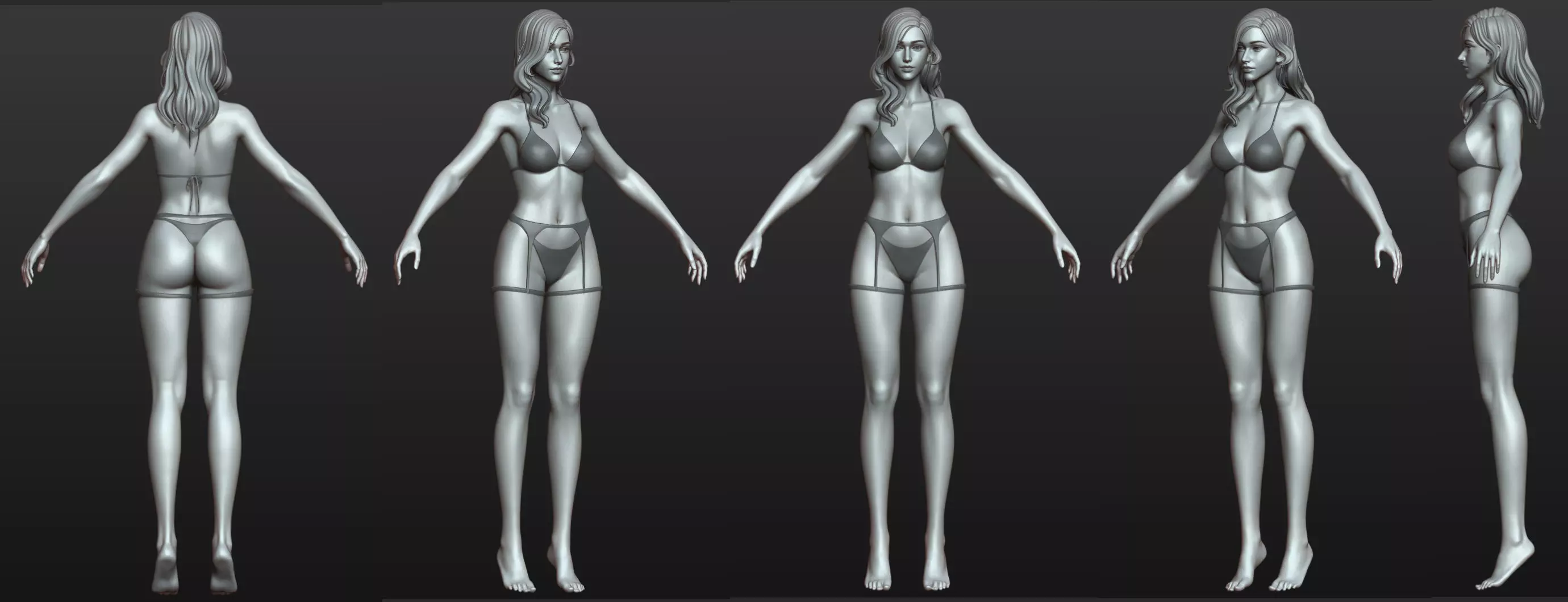 5 Fine-Looking Beautiful Female basemesh Low-poly 3D model_8