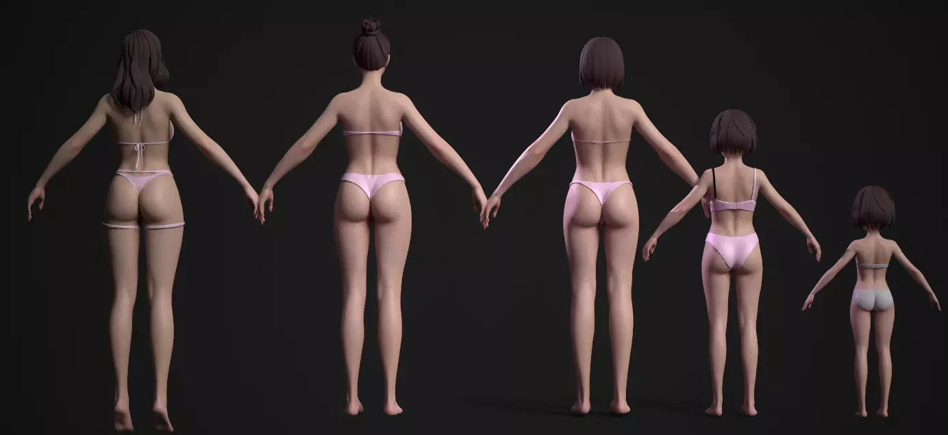 5 Fine-Looking Beautiful Female basemesh Low-poly 3D model_11