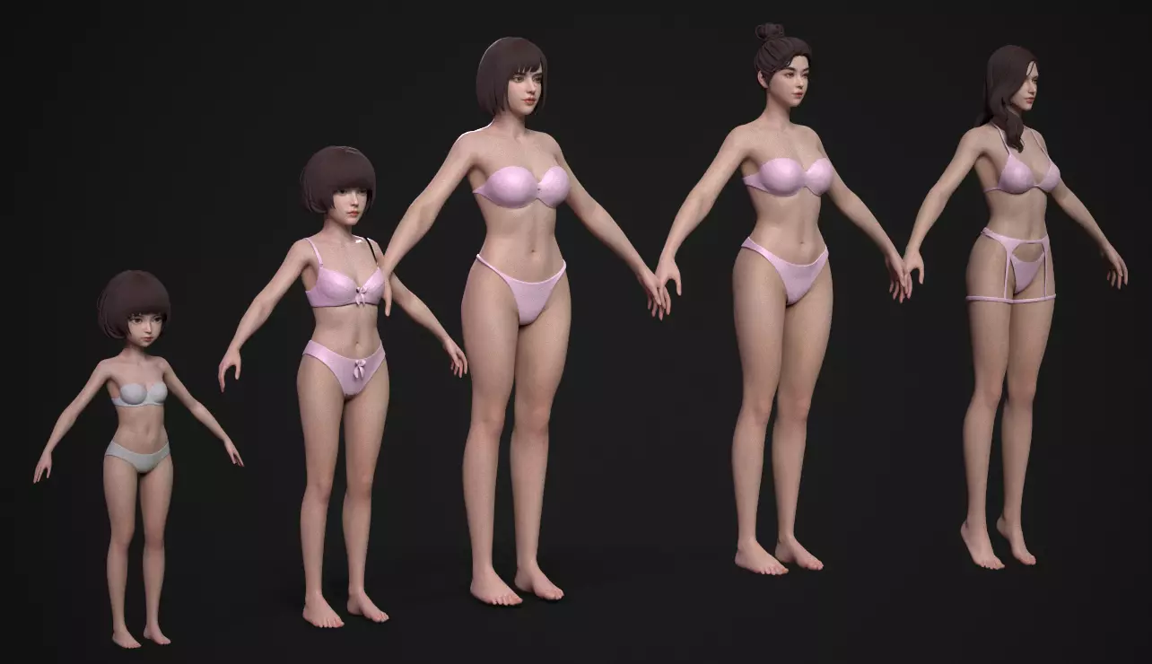 5 Fine-Looking Beautiful Female basemesh Low-poly 3D model_14