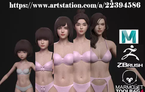 5 Fine-Looking Beautiful Female basemesh Low-poly 3D model_12