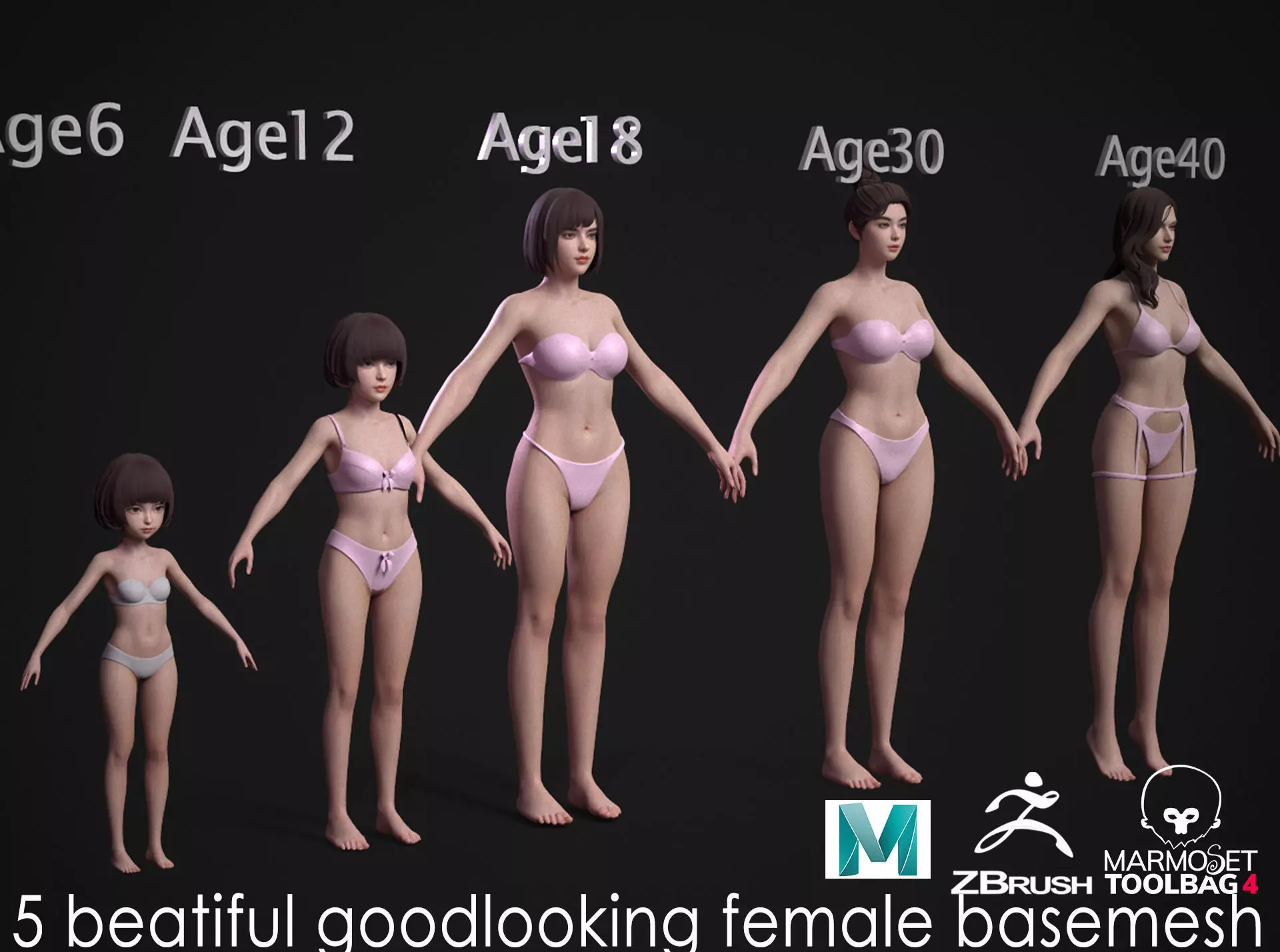 5 Fine-Looking Beautiful Female basemesh Low-poly 3D model_18