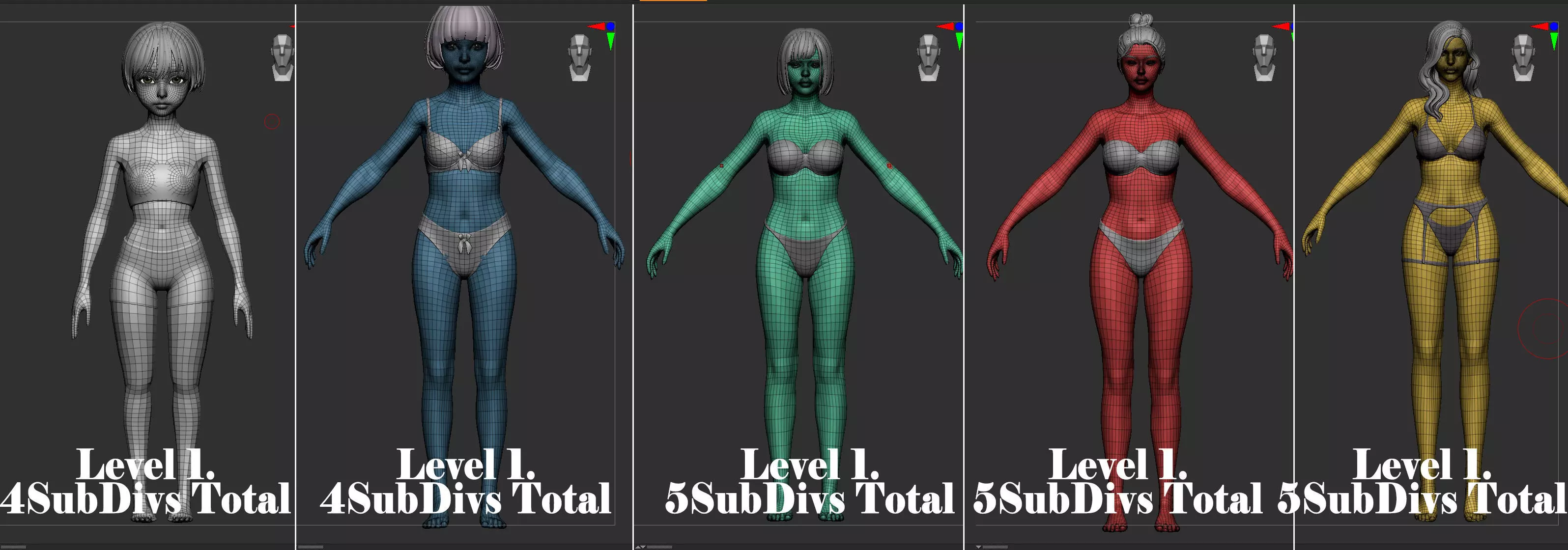 5 Fine-Looking Beautiful Female basemesh Low-poly 3D model_6