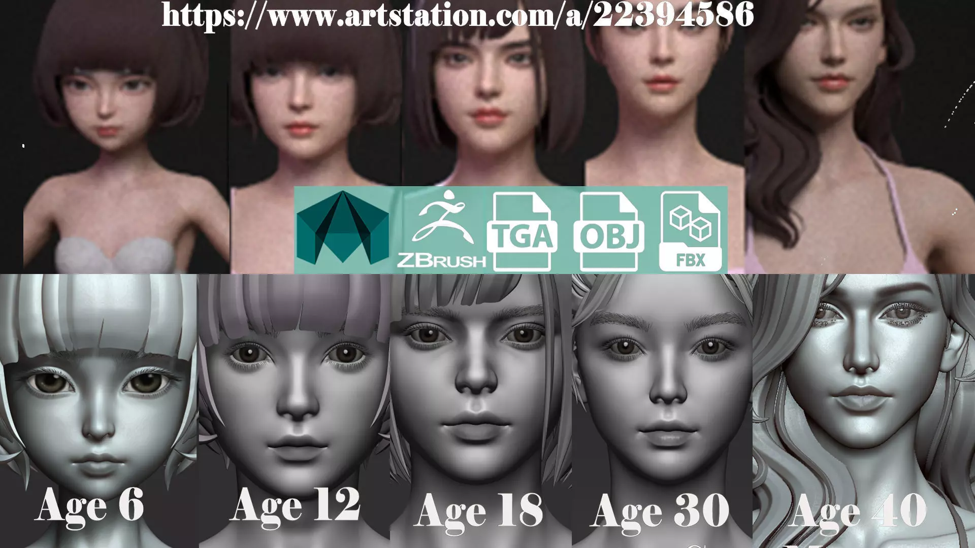 5 Fine-Looking Beautiful Female basemesh Low-poly 3D model_0