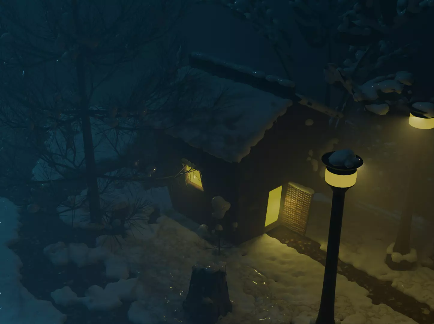 Cozy Winter Cabin - Low Poly Environment Scene Low-poly 3D model