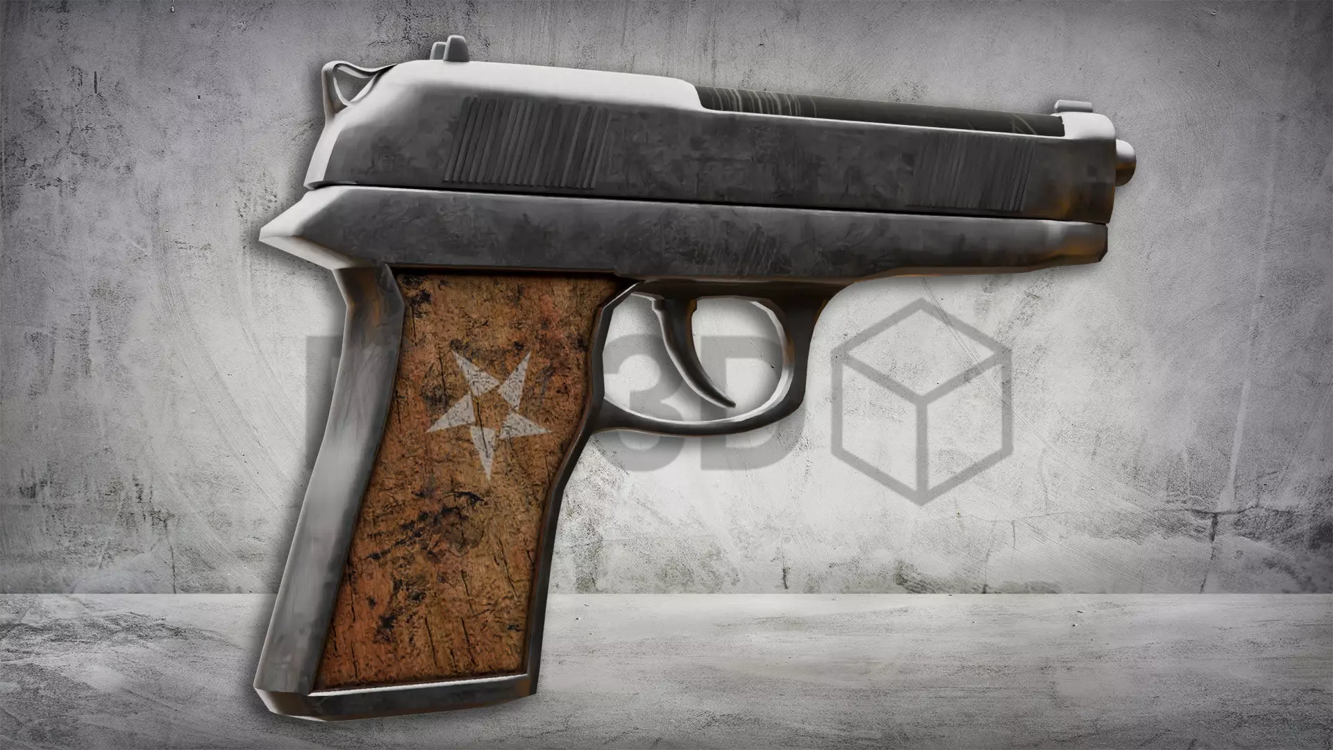 Stylized Vintage Handgun Game Ready Pistol 3D Model Low-poly 3D model