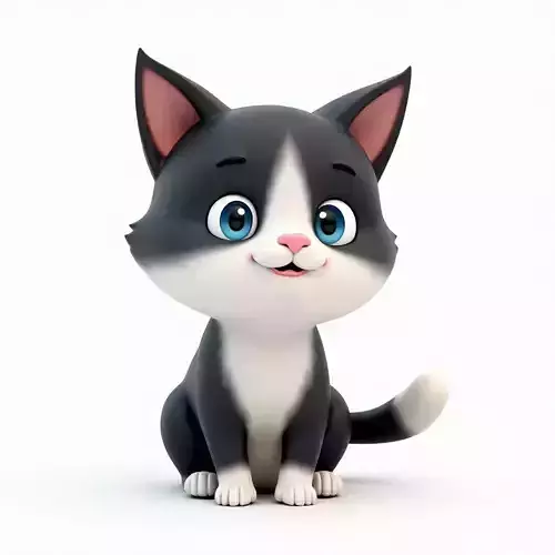 Cute Tuxedo Cat - Cartoon Character 3D Model Low-poly 3D model