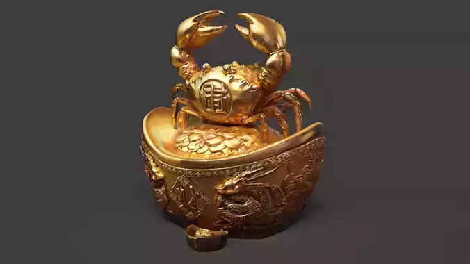 Chinese gold ingot with crab