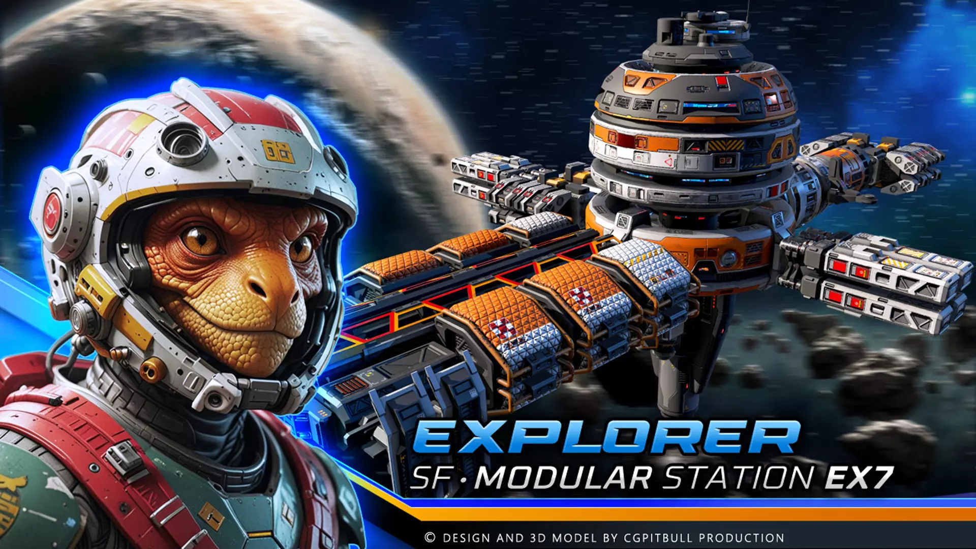 SF MODULAR Orbital Station - EX7 Low-poly 3D model_0