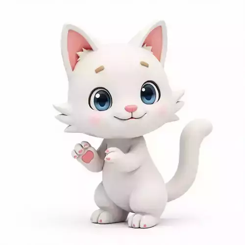 Cute White Cartoon Kitten 3D Model Low-poly 3D model