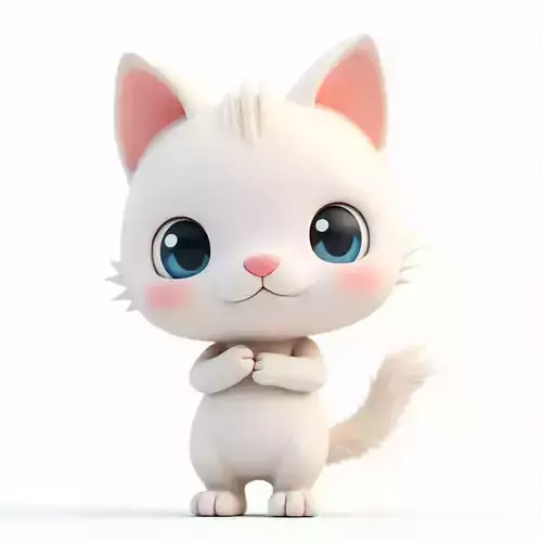 Cute White Cartoon Kitten 3D Model Low-poly 3D model