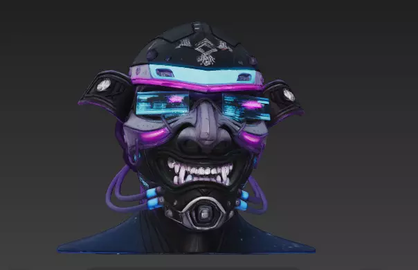 Neo-Bushido- Cyberpunk Samurai Mask of the Future 3D model_2