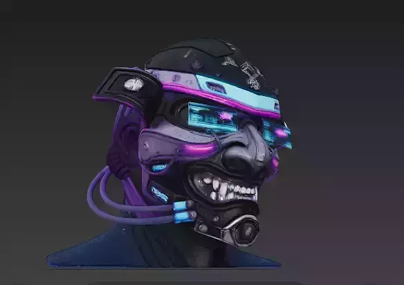 Neo-Bushido- Cyberpunk Samurai Mask of the Future Low-poly 3D model