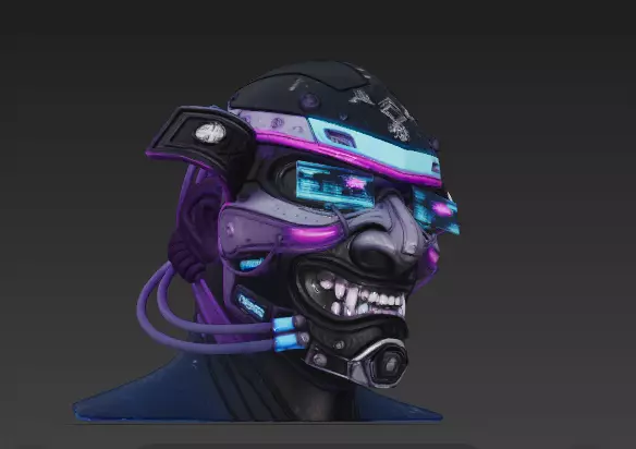 Neo-Bushido- Cyberpunk Samurai Mask of the Future 3D model_0