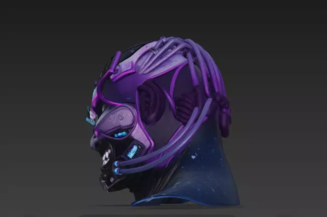 Neo-Bushido- Cyberpunk Samurai Mask of the Future 3D model_1