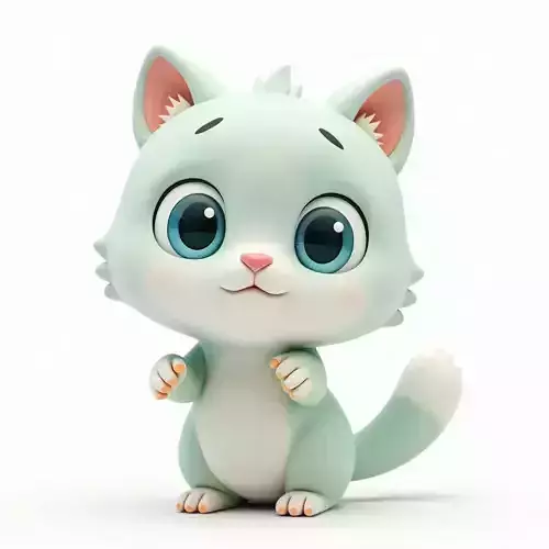 Adorable Mint Green Cartoon Kitten 3D Model Low-poly 3D model