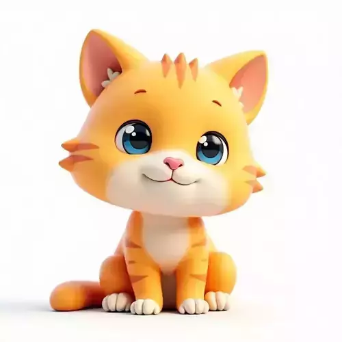 Cute Orange Tabby Cartoon Kitten 3D Model Low-poly 3D model