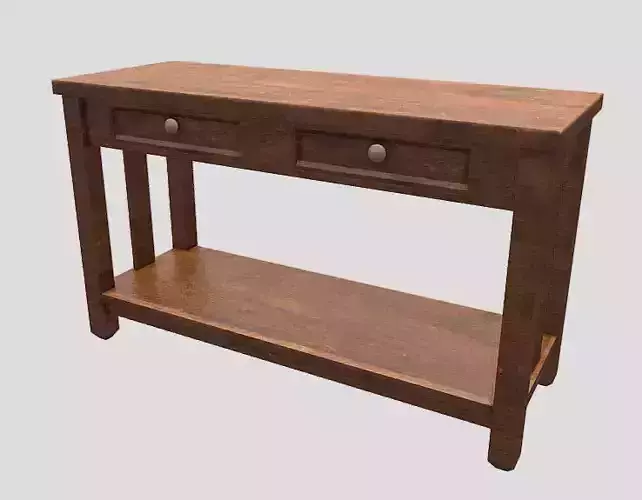 Wooden Table with 2 Drawers Realistic 3D Model FBX