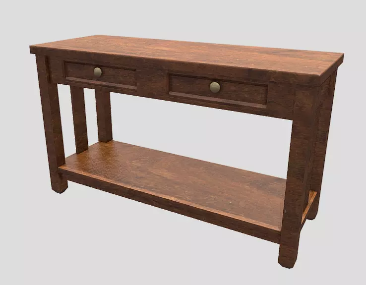 Wooden Table with 2 Drawers Realistic 3D Model FBX Low-poly 3D model_0